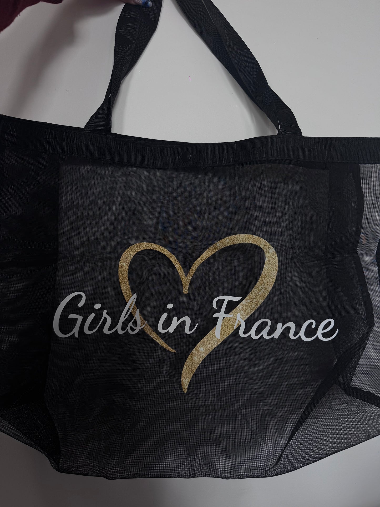 Grand Tote Bag Girls in France – Noir transparent & cœur doré