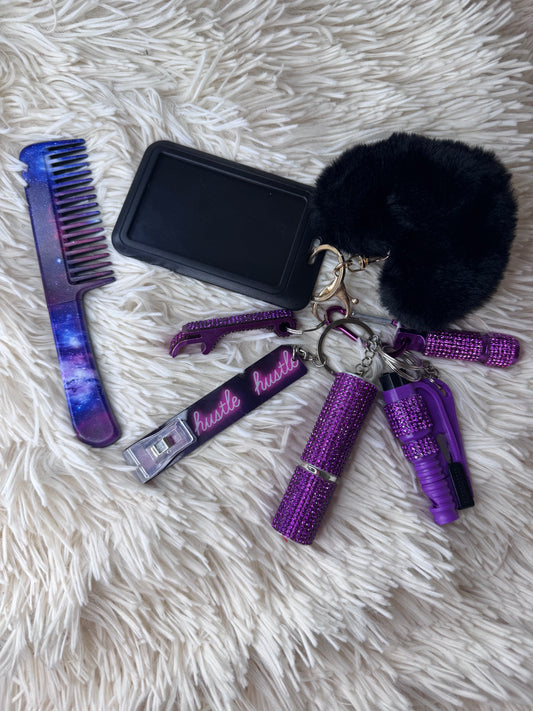 Midnight Violet | Porte-clés sécurité complet (strass 3-en-1)