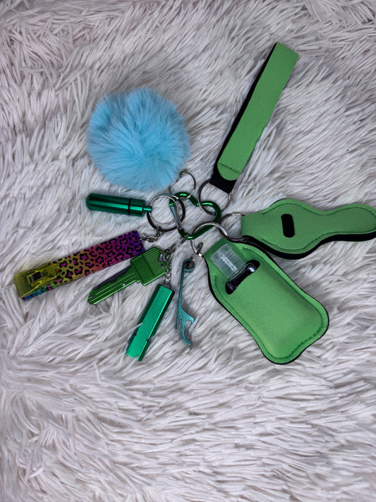 Green Breeze | Porte-clés vert & pompon bleu ciel (kit essentiel)