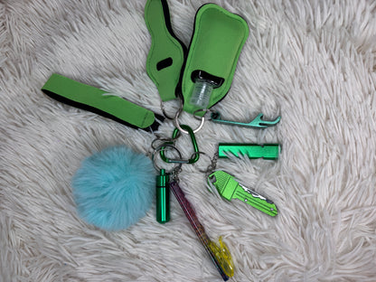 Green Breeze | Porte-clés vert & pompon bleu ciel (kit essentiel)